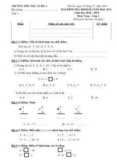 Đề kiểm tra học kì I Toán Lớp 1 - Năm học 2018-2019 - Trường Tiểu học Ái Mộ A