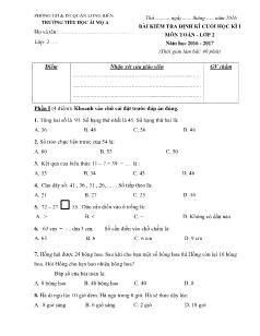 Đề kiểm tra học kì I Toán Lớp 2 - Năm học 2016-2017 - Trường Tiểu học Ái Mộ A