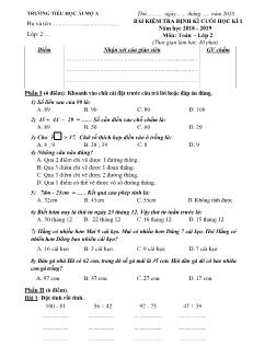 Đề kiểm tra học kì I Toán Lớp 2 - Năm học 2018-2019 - Trường Tiểu học Ái Mộ A