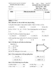 Đề kiểm tra học kì I Toán Lớp 4 - Năm học 2017-2018 - Trường Tiểu học Ái Mộ A