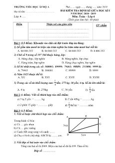 Đề thi giữa học kì I Toán Lớp 4 - Năm học 2018-2019 - Trường Tiểu học Ái Mộ A