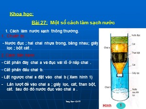 Bài giảng Khoa học Khối 4 - Bài 27: Một số cách làm sạch nước - Năm học 2020-2021