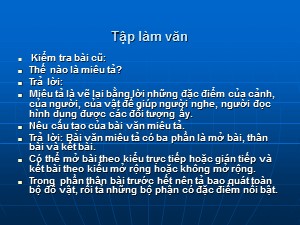 Bài giảng Tập làm văn Khối 4 - Tuần 15: Luyện tập miêu tả đồ vật - Năm học 2020-2021