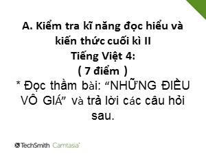 Bài giảng Tiếng việt Lớp 4 - Tuần 32: Ôn tập và kiểm tra học kì II (Tiết 3) - Năm học 2019-2020