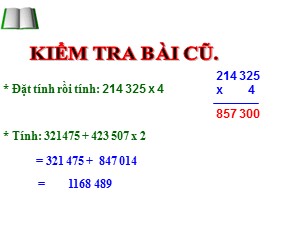 Bài giảng Toán Lớp 4 - Tuần 10: Tính chất giao hoán của phép nhân - Năm học 2020-2021 - Trường Tiểu học Ngọc Thụy