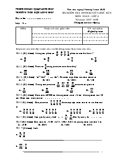 Đề kiểm tra giữa học kì II Toán Lớp 4 - Năm học 2017-2018 - Trường Tiểu học Long Biên