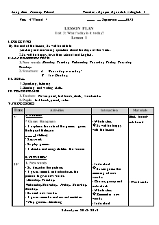 Giáo án Tiếng anh Lớp 4 - Unit 3: What’s day is it today? - Năm học 2018-2019 - Nguyễn Ngọc Anh