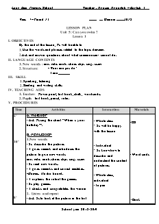 Giáo án Tiếng anh Lớp 4 - Unit 5: Can you swim? - Năm học 2018-2019 - Nguyễn Ngọc Anh