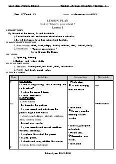 Giáo án Tiếng anh Lớp 4 - Unit 6: Where’s your school? - Năm học 2018-2019 - Nguyễn Ngọc Anh