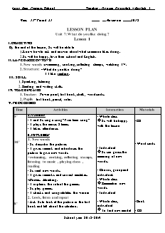 Giáo án Tiếng anh Lớp 4 - Unit 7: What do you like doing? - Năm học 2018-2019 - Nguyễn Ngọc Anh