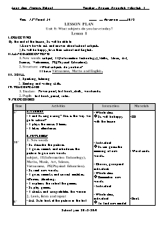 Giáo án Tiếng anh Lớp 4 - Unit 8: What subjects do you have today? - Năm học 2018-2019 - Nguyễn Ngọc Anh