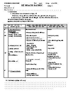 Kế hoạch bài học Các môn Lớp 2 - Tuần 10 - Năm học 2018-2019