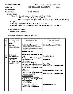 Kế hoạch bài học Các môn Lớp 2 - Tuần 24 - Năm học 2018-2019