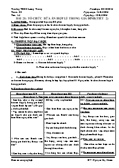 Giáo án Công nghệ Lớp 6 - Tiết 53, Bài 21: Tổ chức bữa ăn hợp lí trong gia đình (Tiết 2) - Trường THCS Liêng Trang