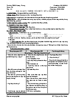 Giáo án Công nghệ Lớp 6 - Tiết 54, Bài 22: Quy trình tổ chức bữa ăn (Tiết 1) - Trường THCS Liêng Trang