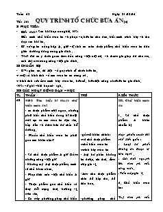 Giáo án Công nghệ Lớp 6 - Tiết 56, Bài 22: Quy trình tổ chức bữa ăn (Tiếp theo)