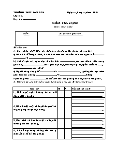 Đề kiểm tra 15 phút Công nghệ Lớp 6 - Trường THCS Tây Sơn