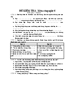 Đề kiểm tra 45 phút Công nghệ Lớp 6 (Có đáp án)