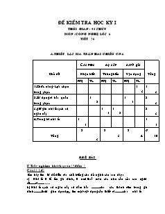 Đề kiểm tra Học kì 1 Công nghệ Lớp 6 (Có đáp án)