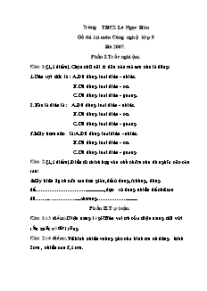 Đề thi lại Công nghệ Lớp 8 - Trường THCS Lê Ngọc Hân