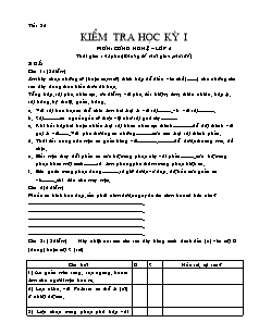 Giáo án Công nghệ Lớp 6 - Tiết 36: Kiểm tra học kì 1 (Bản hay)