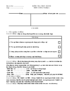 Bài kiểm tra 45 phút Công nghệ Lớp 6