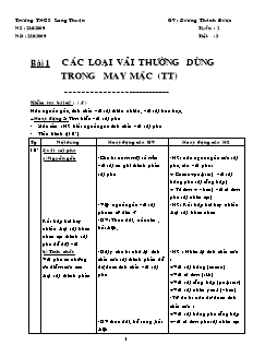 Giáo án Công nghệ Lớp 6 - Bài 1: Các loại vải thường dùng trong may mặc (Tiếp theo) - Dương Thành Được