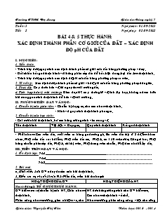 Giáo án Công nghệ Lớp 7 - Bài 4+5: Thực hành xác định thành phần cơ giới của đất. Xác định độ pH của đất - Nguyễn Thị Thu