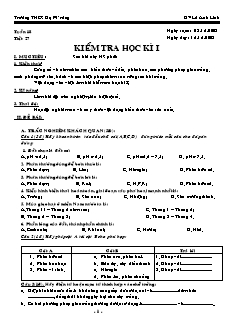 Giáo án Công nghệ Lớp 7 - Tiết 27: Kiểm tra học kì 1 - Lê Anh Linh