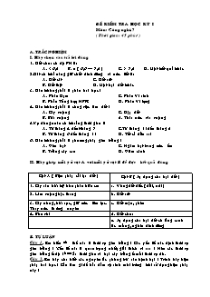 Bài kiểm tra Học kì 1 Công nghệ Lớp 7