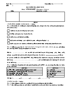 Bài kiểm tra Học kì 2 Công nghệ Lớp 7 (Có đáp án)