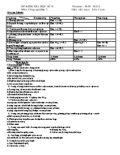 Bài kiểm tra Học kì 2 môn Công nghệ Khối 7 (Có đáp án)