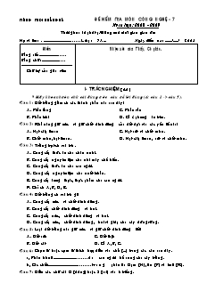 Đề kiểm tra 15 phút Công nghệ Lớp 7 - Trường THCS Hoằng Hà