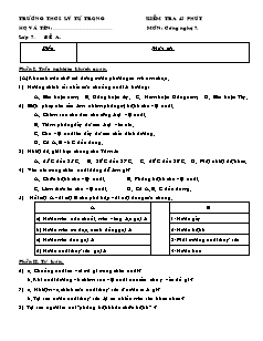 Đề kiểm tra 45 phút Công nghệ Lớp 7 - Đề A - Trường THCS Lý Tự Trọng