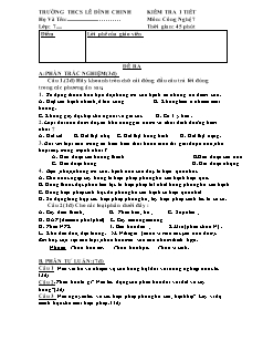 Đề kiểm tra 45 phút Công nghệ Lớp 7 - Trường THCS Lê Đình Chinh (Có đáp án)