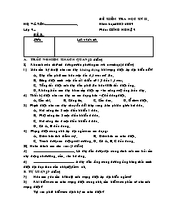 Đề kiểm tra Học kì 2 Công nghệ Lớp 9 - Đề B