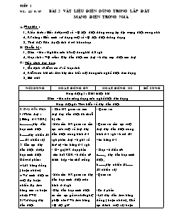 Giáo án Công nghệ Lớp 9 - Tiết 2, Bài 2: Vật liệu điện dùng trong lắp đặt mạng điện trong nhà (Bản hay)