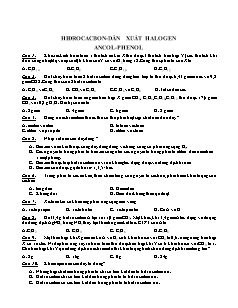 25 câu trắc nghiệm Hóa học Lớp 11 - Phần: Hiđrocacbon. Dẫn xuất Halogen. Ancol. Phenol