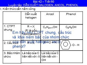 Bài giảng Hóa học Lớp 11 - Tiết 60: Luyện tâp dẫn xuất Halogen, Ancol, Phenol