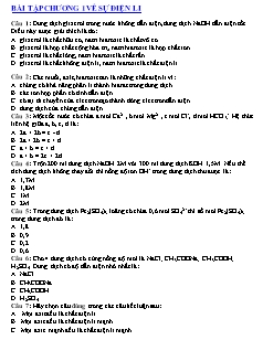 Bài tập Hóa học Lớp 11 - Chương 1: Sự điện li