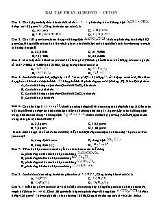 Bài tập Hóa học Lớp 11 - Phần: Aldehyd. Ceton