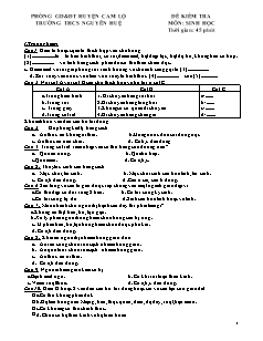 Đề kiểm tra 45 phút Sinh học Lớp 7 - Trường THCS Nguyễn Huệ (Có đáp án)