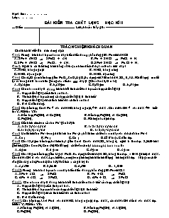 Đề kiểm tra chất lượng Học kì 2 Hóa học Lớp 11