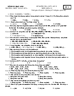 Đề kiểm tra Giữa học kì 1 Hóa học Lớp 11 - Đề 1 - Trường THPT Ngan Dừa (Có đáp án)
