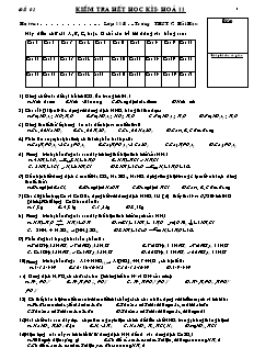 Đề kiểm tra hết học kì 1 Hóa học Lớp 11 - Đề 1