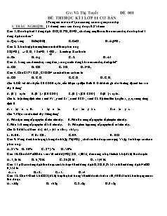 Đề kiểm tra Học kì 1 Hóa học Lớp 11 cơ bản - Đề: 001 (Có đáp án)