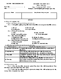 Đề kiểm tra Học kì 1 Sinh học Lớp 7 - Trường THCS Phiêng Côn (Có đáp án)