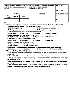 Đề kiểm tra Học kì 1 Sinh học Lớp 7 - Trường THCS Phước Mỹ Trung