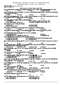 Đề kiểm tra thường xuyên Học kì 2 Hóa học Lớp 11 nâng cao - Lần 2 (Có đáp án)