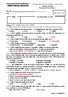 Đề thi Học kì 2 Hóa học Lớp 11 - Mã đề: 720 - Trường THPT DTNT Tuyên Quang (Có đáp án)